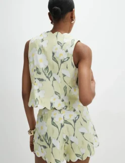 Linen Rich Floral Single Breasted Waistcoat