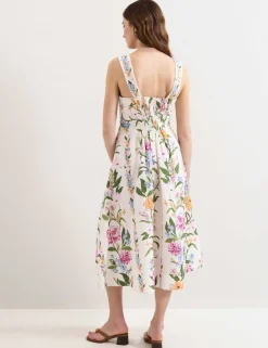 Linen Rich Floral Square Neck Skater Dress