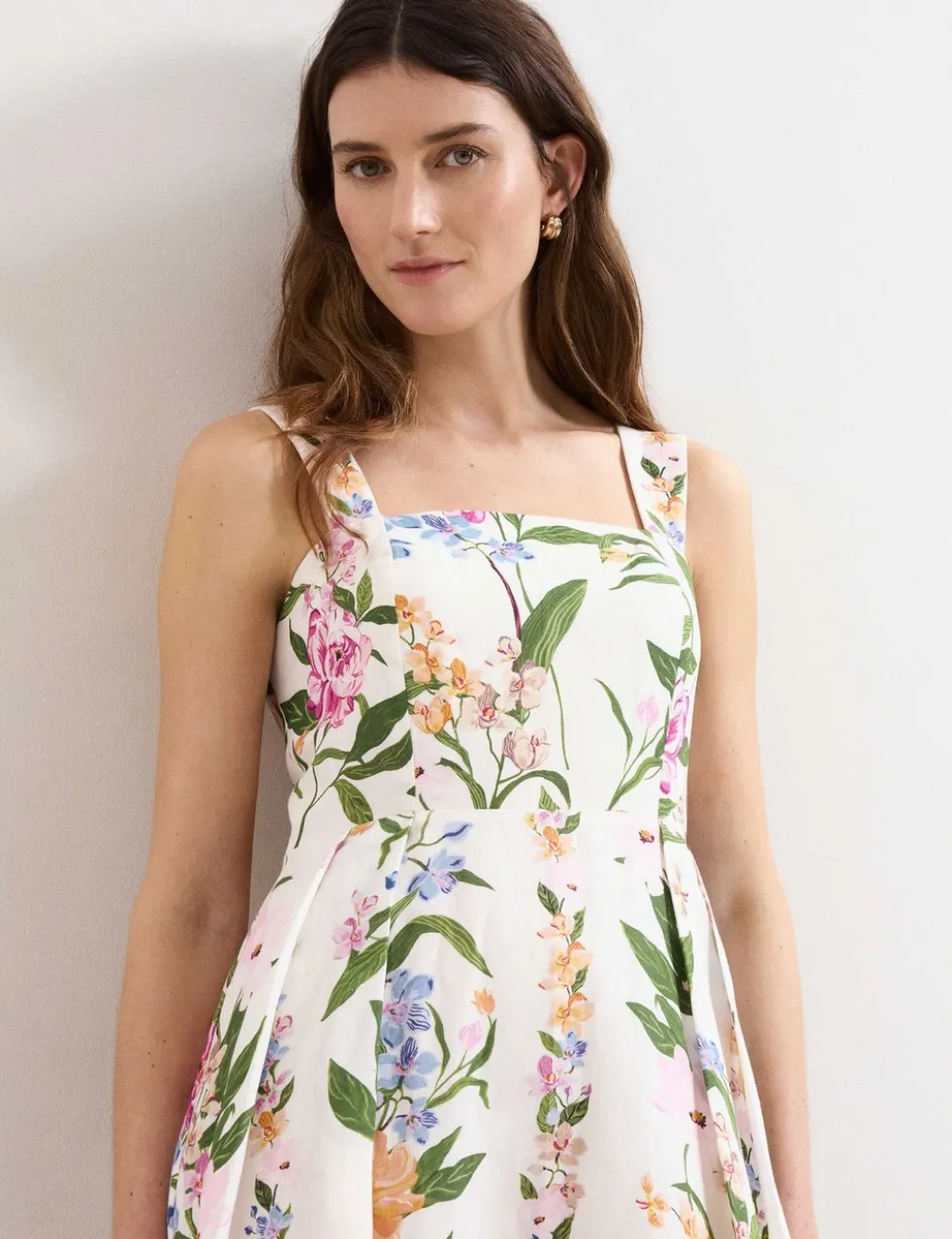 Linen Rich Floral Square Neck Skater Dress