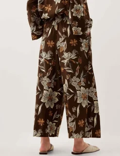 Linen Rich Floral Straight Leg Cropped Trousers