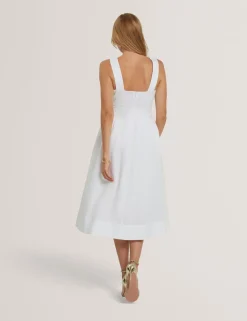 Linen Rich Floral Tie Waist Midi Dress