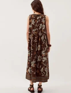 Linen Rich Floral V-Neck Midi Shift Dress