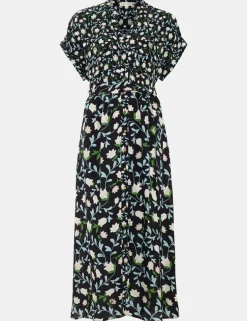 Linen Rich Floral V-Neck Midi Shirt Dress