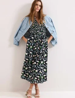 Linen Rich Floral V-Neck Midi Shirt Dress