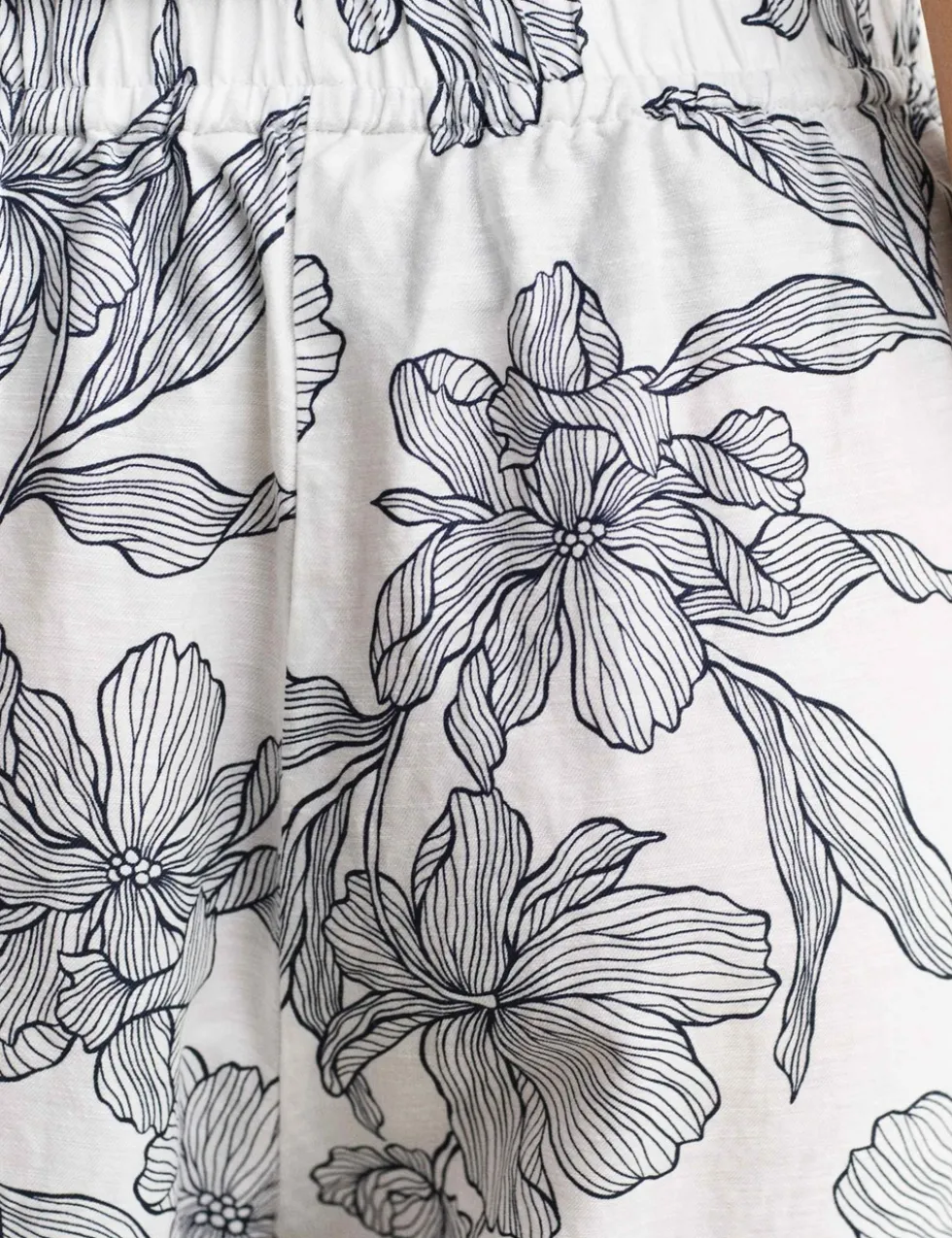 Linen Rich Floral Wide Leg Trousers