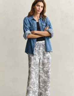 Linen Rich Floral Wide Leg Trousers