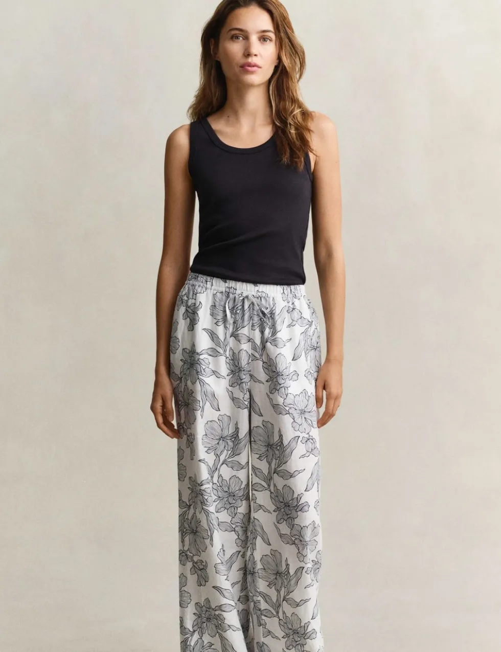 Linen Rich Floral Wide Leg Trousers