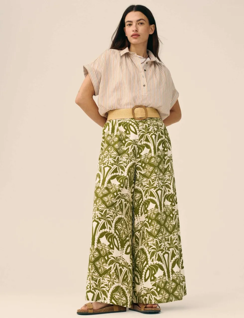 Linen Rich Floral Wide Leg Trousers