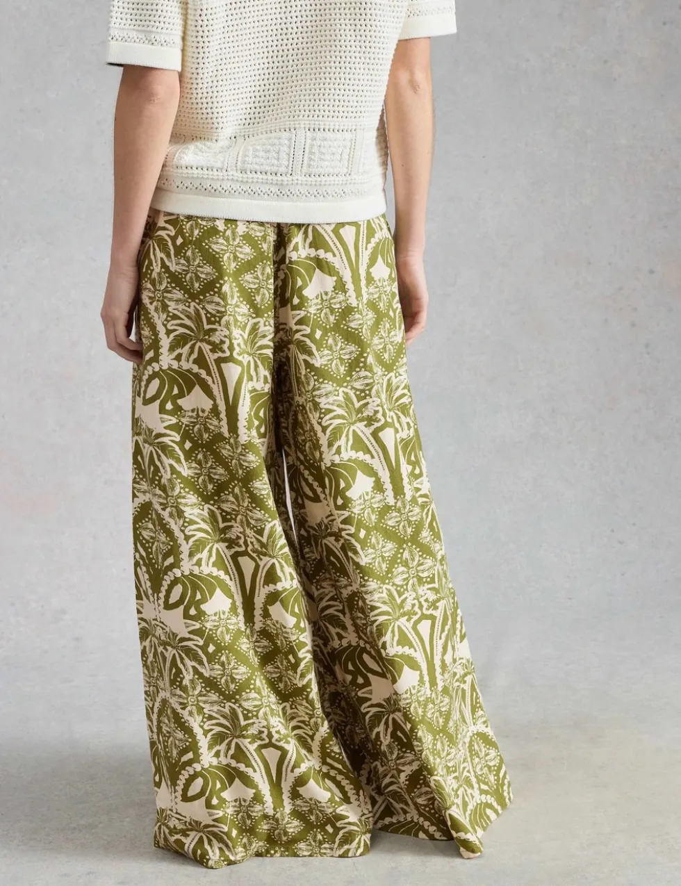 Linen Rich Floral Wide Leg Trousers