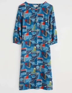 Linen Rich Geometric Midi Shift Dress
