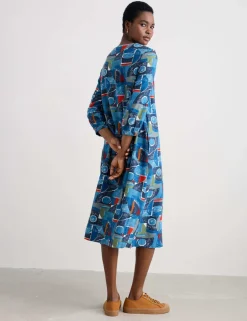 Linen Rich Geometric Midi Shift Dress