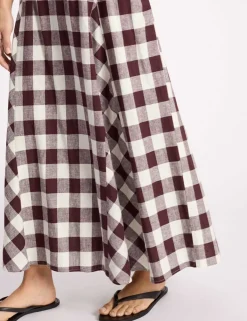 Linen Rich Gingham Midi A-Line Skirt