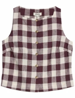 Linen Rich Gingham Square Neck Top