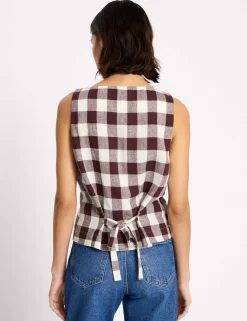 Linen Rich Gingham Square Neck Top