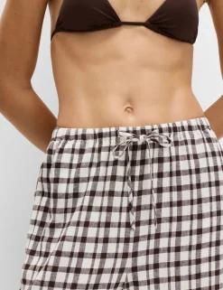 Linen Rich Gingham Wide Leg Trousers