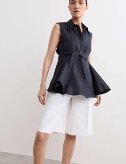 Linen Rich Godet Insert Sleeveless Top