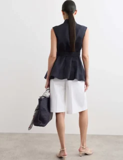 Linen Rich Godet Insert Sleeveless Top