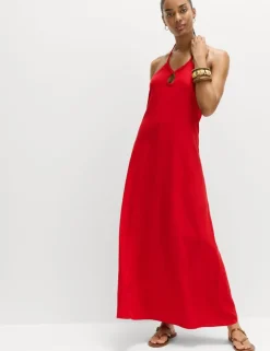 Linen Rich Halter Neck Maxi Dress