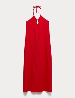 Linen Rich Halter Neck Maxi Dress