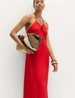 Linen Rich Halter Neck Maxi Dress