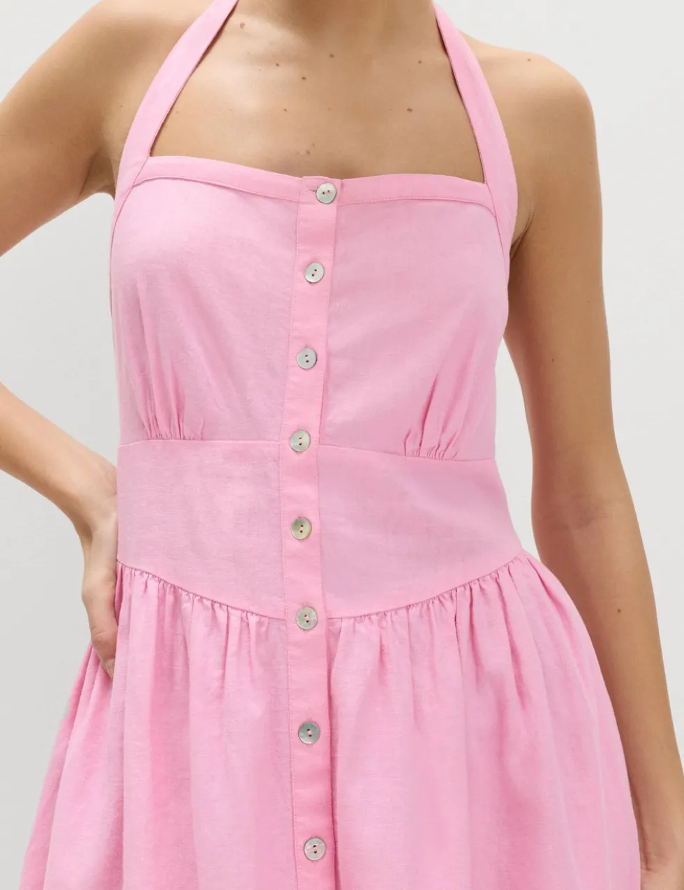 Linen Rich Halter Neck Mini Dress