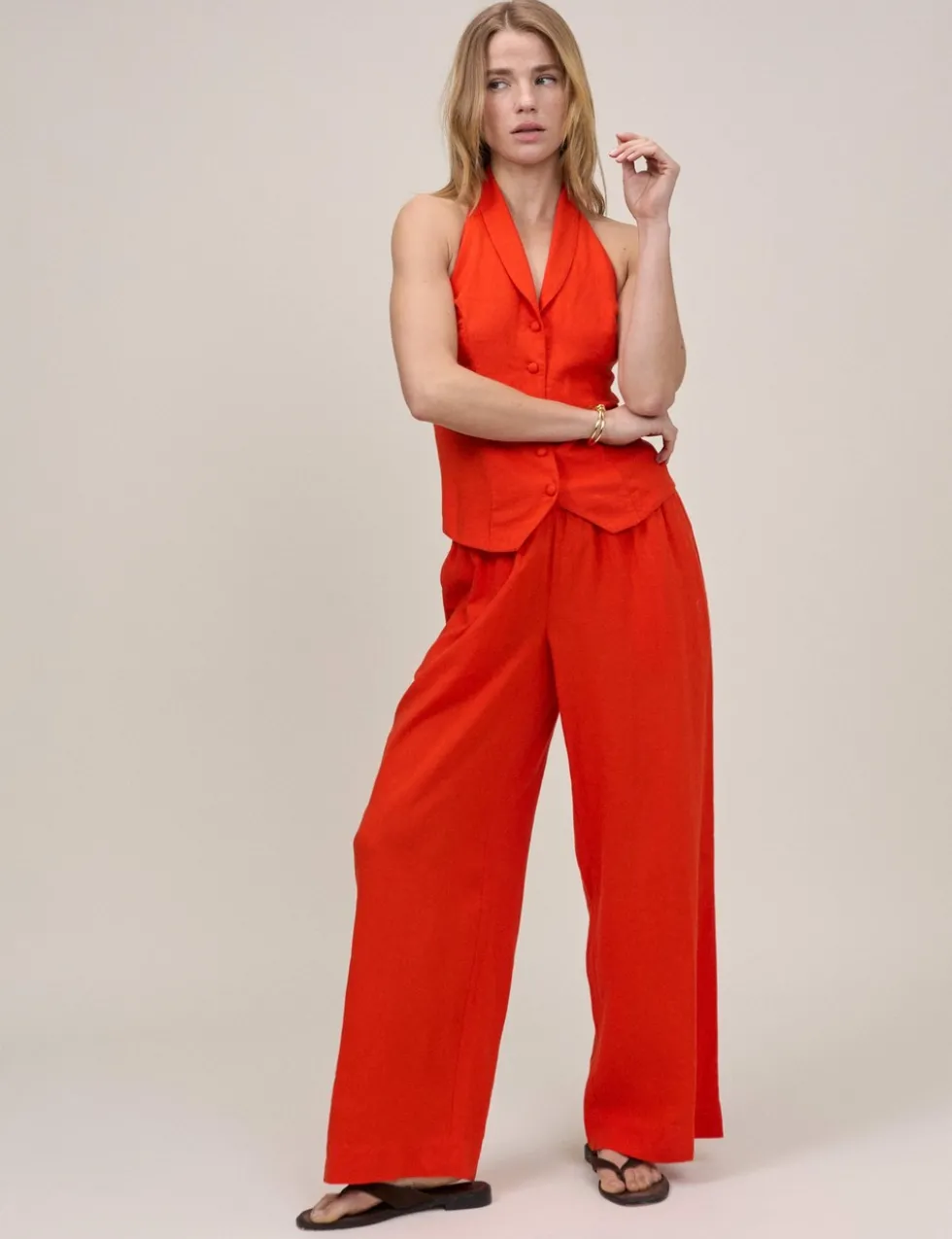 Linen Rich Halter Neck Waistcoat Top