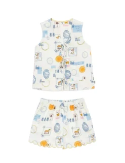 Linen Rich Holiday Print Tie Front Shortie Set
