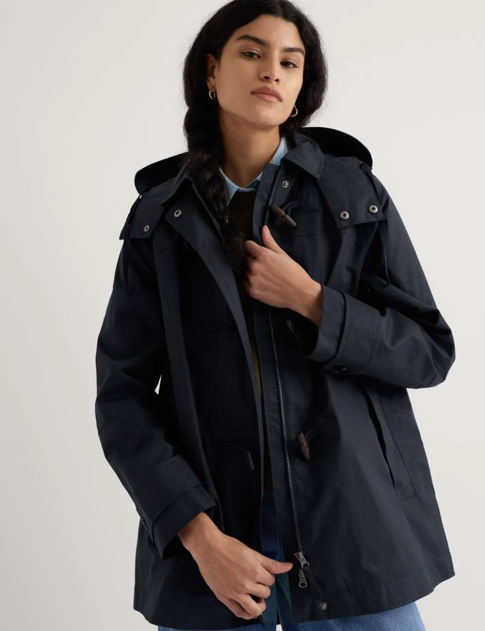 Linen Rich Hooded Duffle Coat