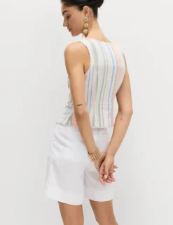 Linen Rich Lace Insert Corset Top