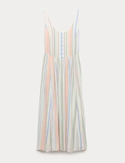 Linen Rich Lace Insert Strappy Midi Shift Dress
