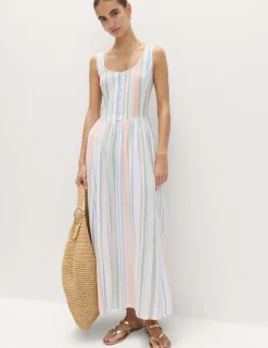 Linen Rich Lace Insert Strappy Midi Shift Dress