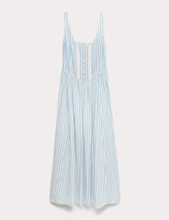 Linen Rich Lace Insert Strappy Midi Shift Dress