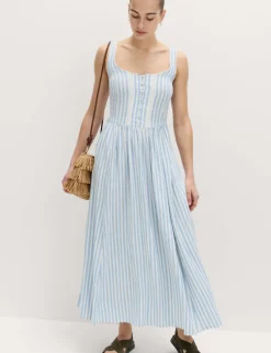 Linen Rich Lace Insert Strappy Midi Shift Dress