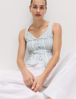 Linen Rich Lace Insert Top