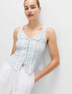 Linen Rich Lace Insert Top