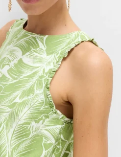 Linen Rich Leaf Print Vest Top