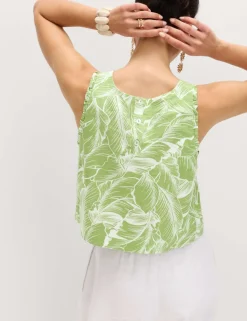 Linen Rich Leaf Print Vest Top