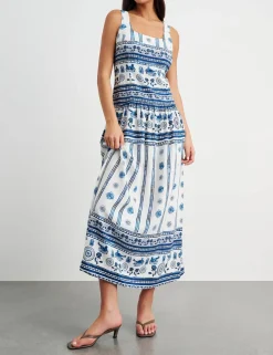 Linen Rich Lovebird Print Maxi Dress