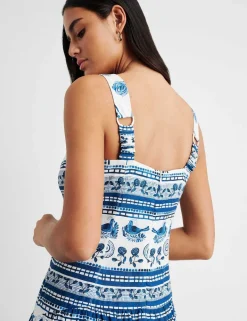 Linen Rich Lovebird Print Maxi Dress