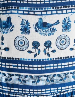 Linen Rich Lovebird Print Maxi Dress