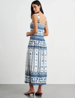 Linen Rich Lovebird Print Maxi Dress