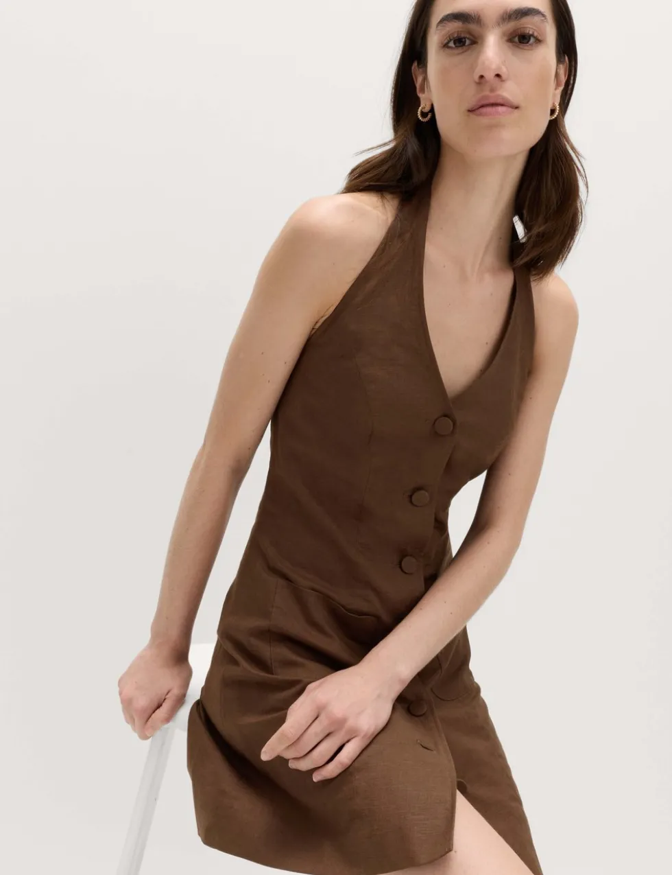 Linen Rich Mini Waistcoat Dress
