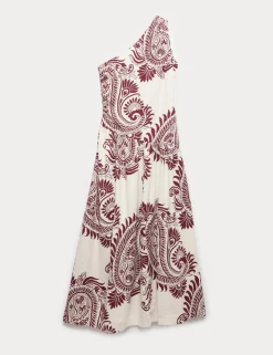 Linen Rich One Shoulder Maxi Shift Dress