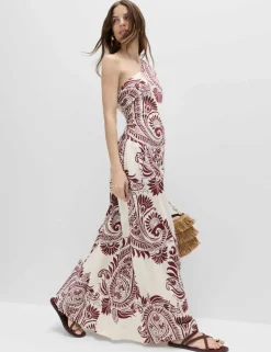 Linen Rich One Shoulder Maxi Shift Dress