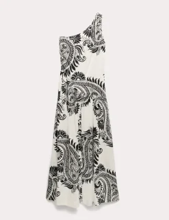 Linen Rich One Shoulder Maxi Shift Dress