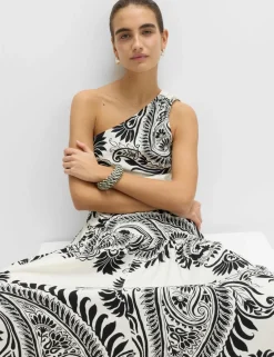 Linen Rich One Shoulder Maxi Shift Dress
