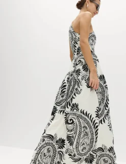 Linen Rich One Shoulder Maxi Shift Dress