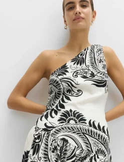 Linen Rich One Shoulder Maxi Shift Dress