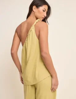 Linen Rich One Shoulder Twisted Top