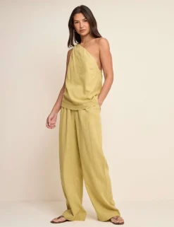 Linen Rich One Shoulder Twisted Top